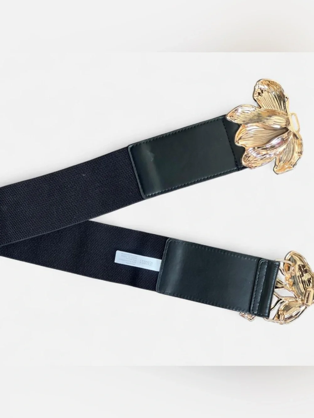 Fashion Nova Statement Gold Floral Stretch Waist Belt | Black Elastic | One Size